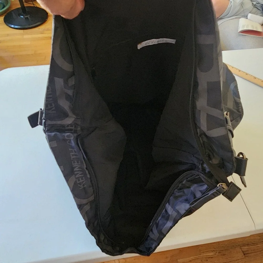 Kenneth Cole Reaction Nylon Slouchy Hobo Bag Black Monogrammed Oversized Casual